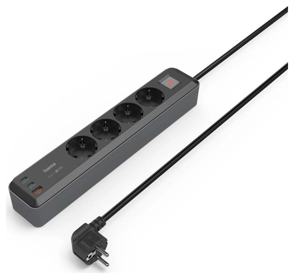 Hama 4 gniazda SCHUKO, 1,4M, 2 USB-C, 1 USB-A, Power Delivery, 65W