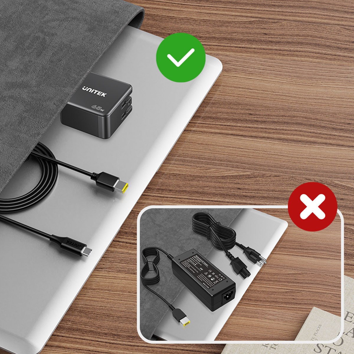 Unitek Kabel zasilający do laptopa 65W USB-C - DC5,5mm