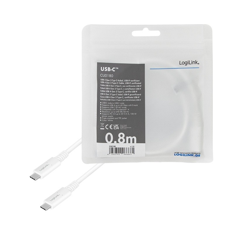 LogiLink USB-C 0.8m biały