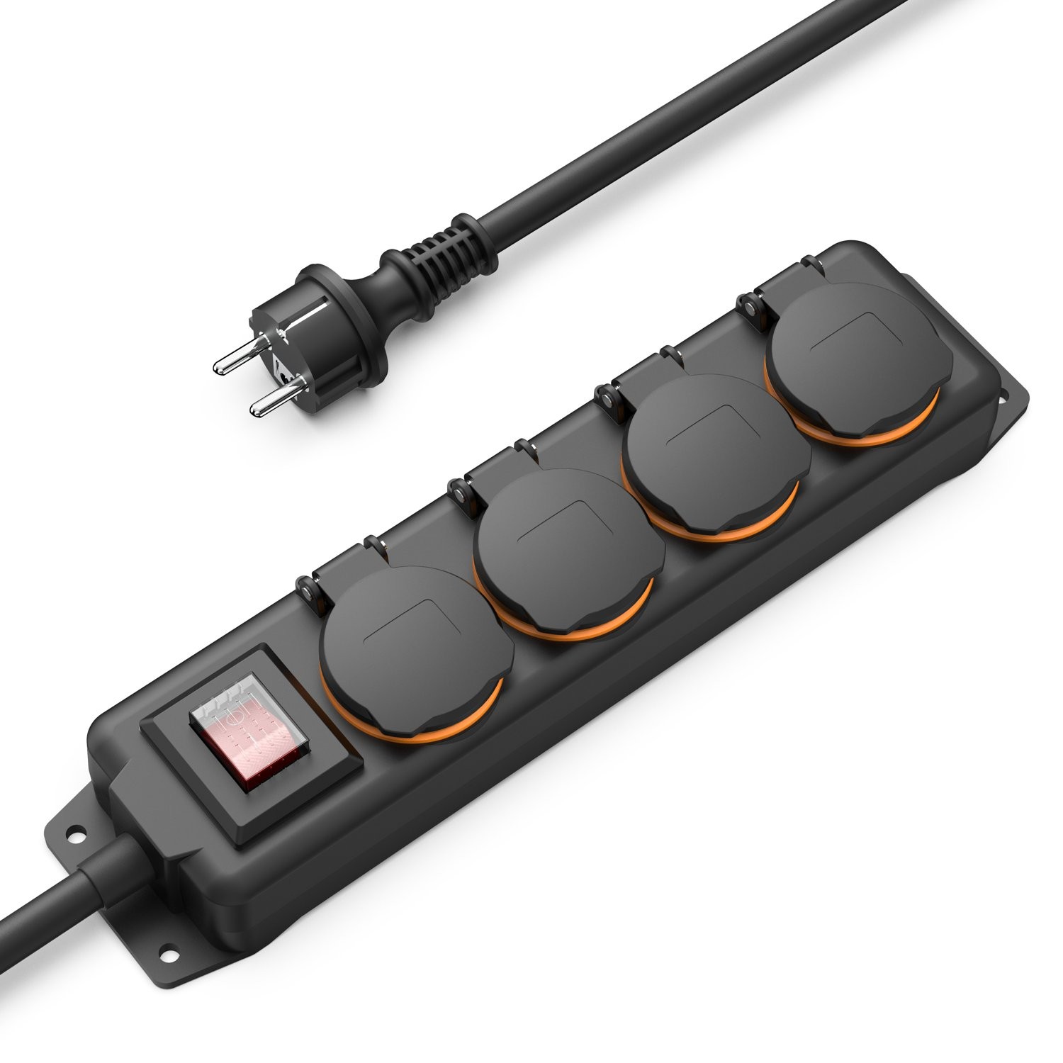 Hama Ogrodowa, Budowlana, 4 gniazda SCHUKO, czarna, 4m, 3680W, IP44