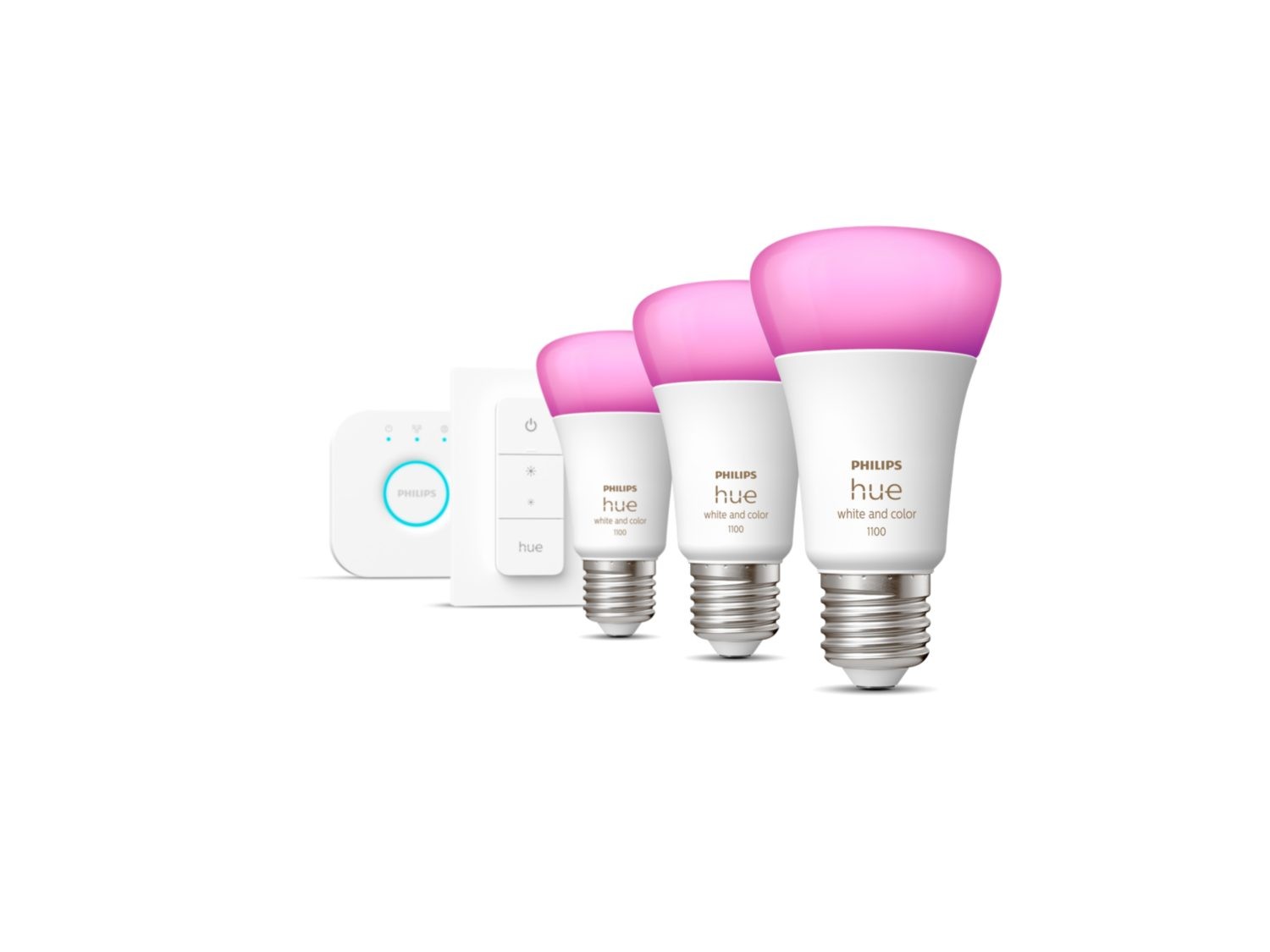 Philips Hue mostek + 3x E27 9W RGBW + switch