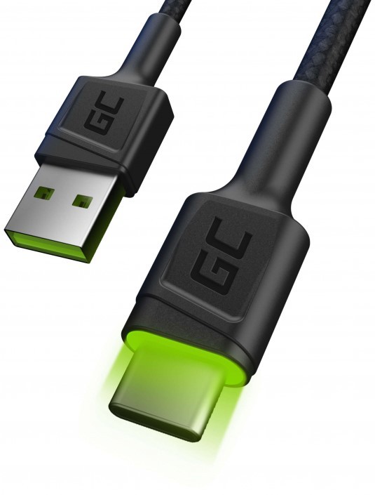 Green Cell USB-A - USB-C świecący 1.2m czarny