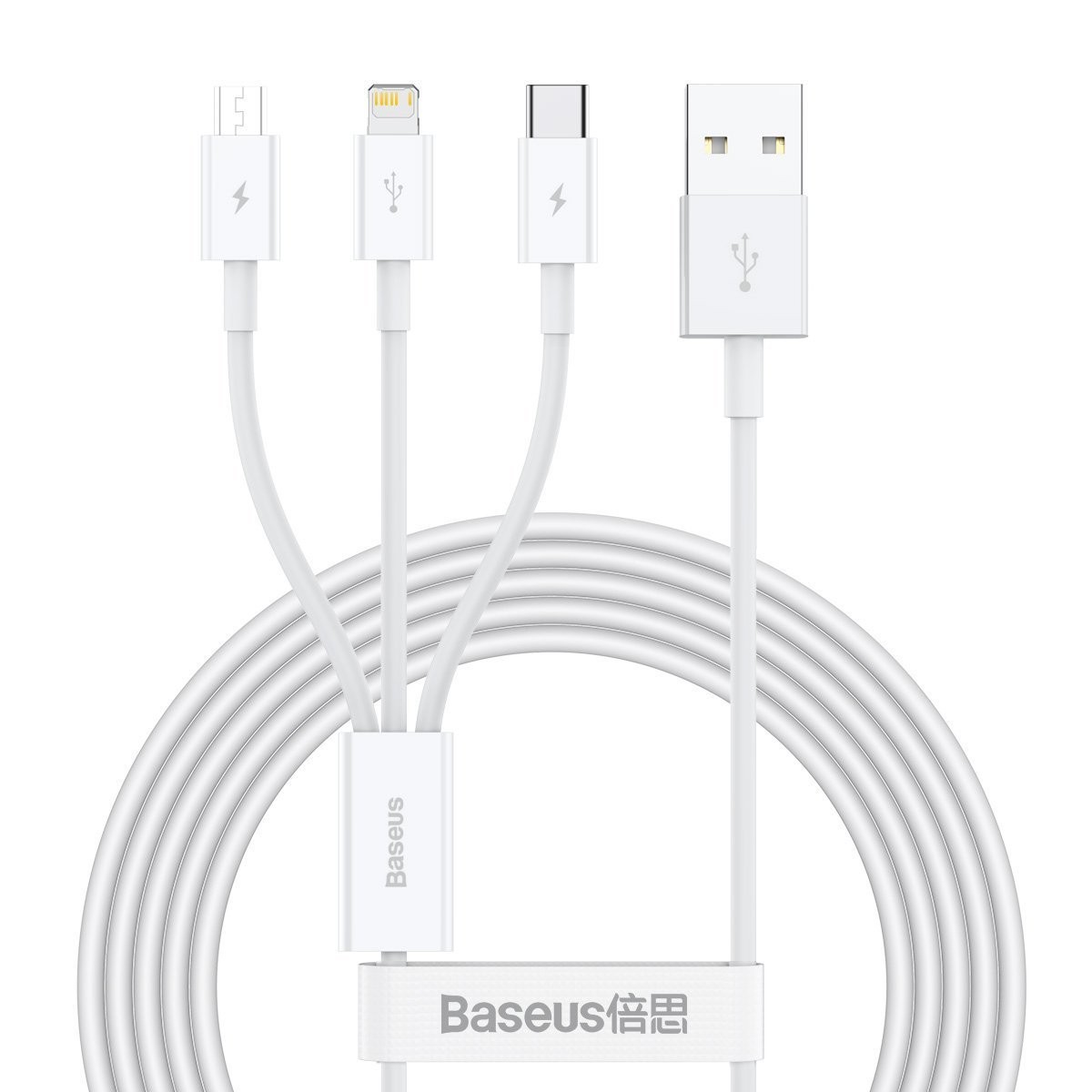 Baseus Superior Series USB 3w1, USB do micro USB / USB-C / Lightning, 3.5A, 1.2m (biały)