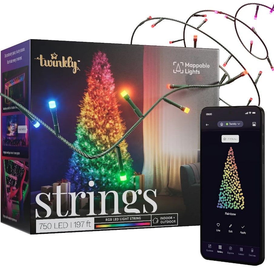 Twinkly Strings 750 RGB LED, czarny przewód, 60 m, IP44