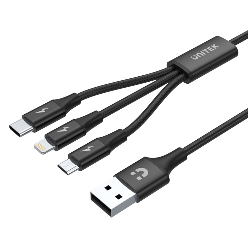 Unitek 3w1 microUSB/Lightning/USB-C 1.2m czarny