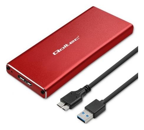 Obudowa do dysków twardych Qoltec Aluminiowa Obudowa | Kieszeń na dysk M.2 SSD | SATA | NGFF | USB 3.0 | Super speed 5Gb/s | 2TB | Czerwony