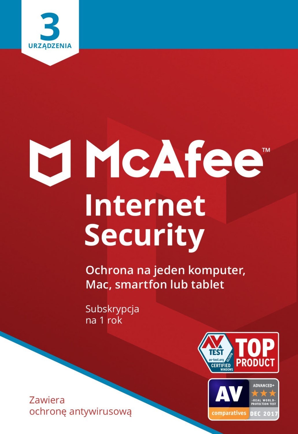 Ochrona i bezpieczeństwo danych McAfee Internet Security ESD PL 3 - device - licencja na rok