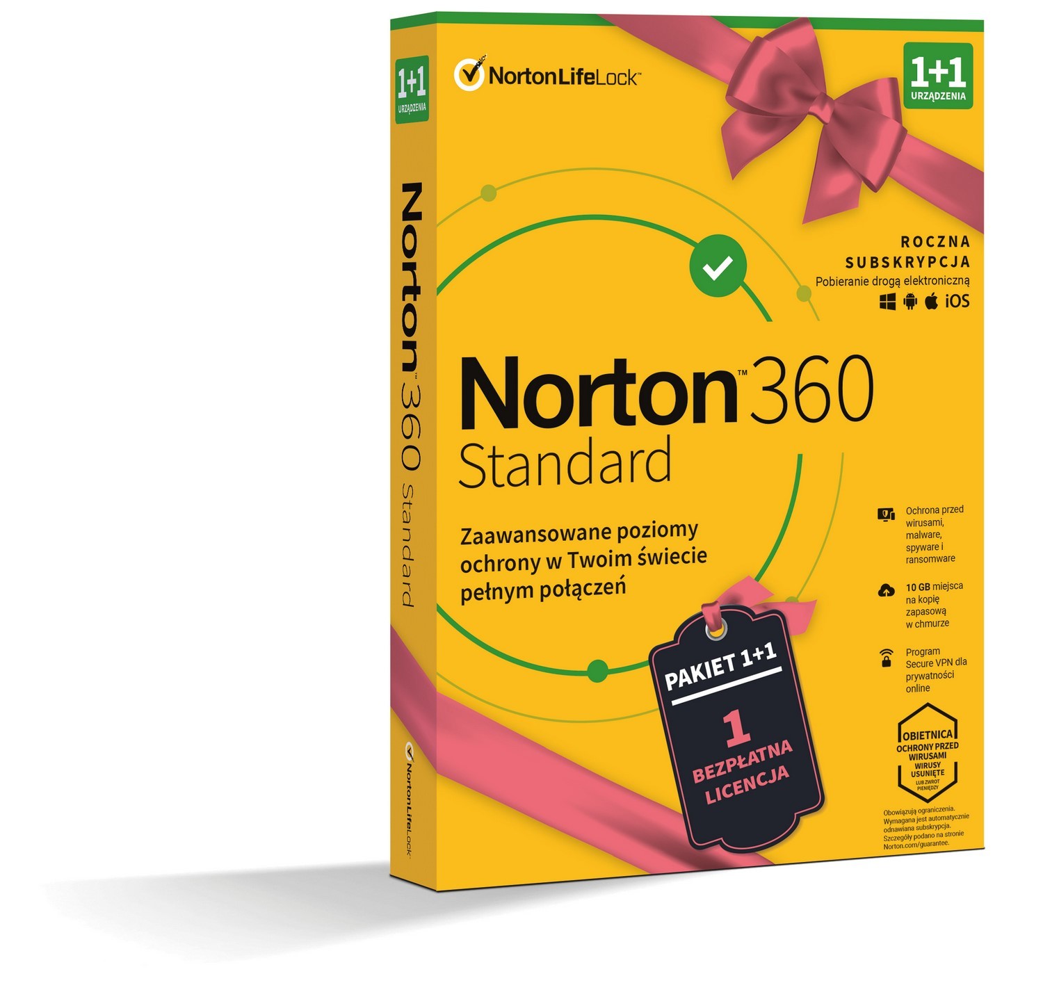 Ochrona i bezpieczeństwo danych Norton 360 Standard BOX PL 1 + 1 - device - licencja na rok