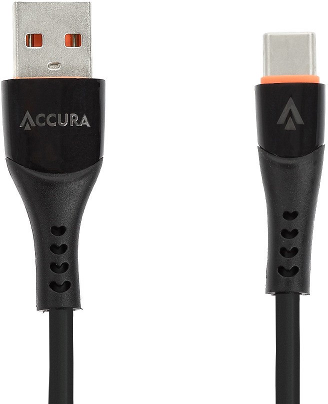 Accura USB-A - USB-C 1.0m gumowy 5V/2A czarny