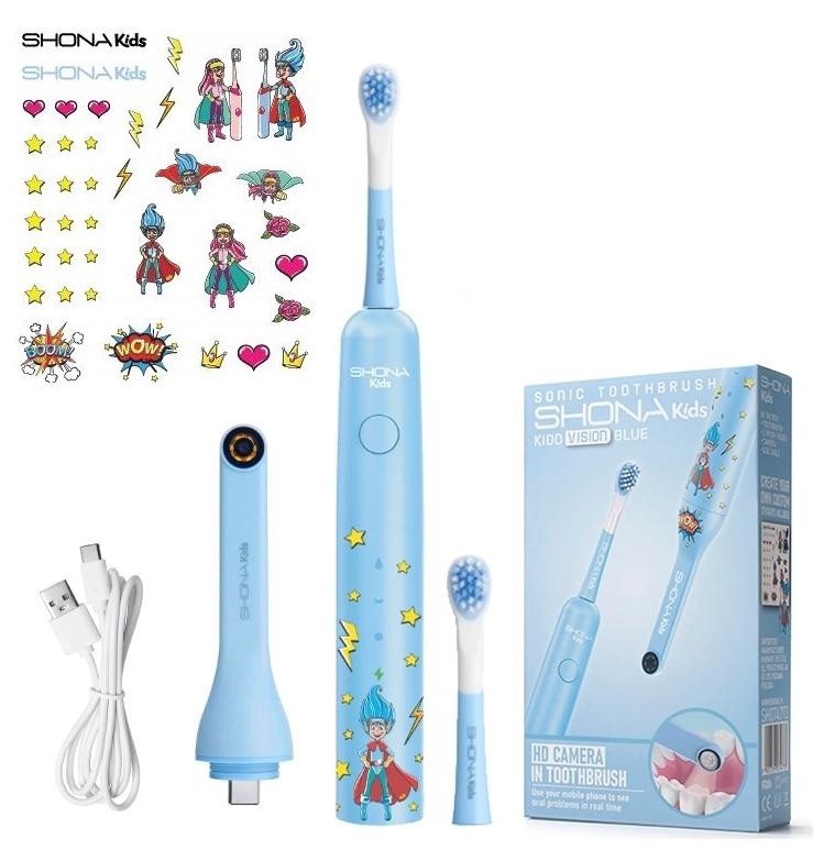 Szczoteczka soniczna Shona Sonic Vision Kido + naklejki + kamera Wi-Fi niebieski