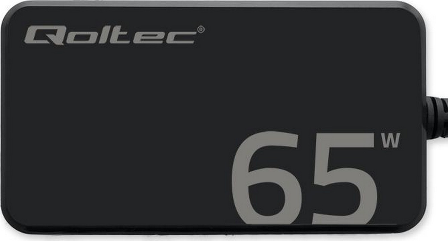 Qoltec 65W GaN Super Fast SLIM | PD | 5-20V | 3.25A | USB-C 3.1 | Laptop | MacBook |Smartfon | + kabel