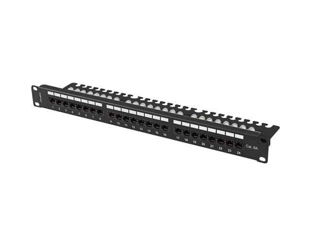 Patch panel Lanberg Patch Panel 24 port 1U 19'' kat.6A UTP czarny z organizerem kablowym