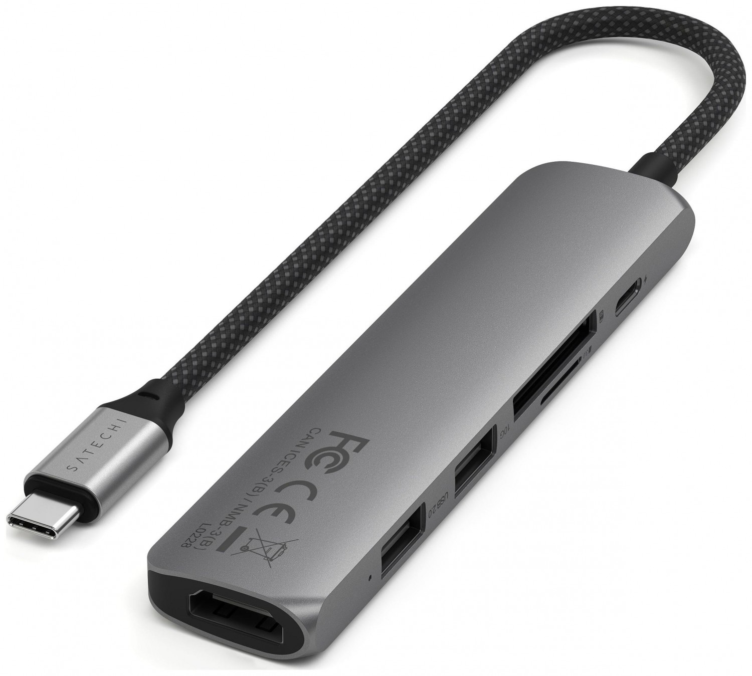 Satechi 6-in-1 USB-C Slim Multiport Adapter (USB-C, 2x USB-A, 4K HDMI, czytnik kart micro/SD) (szary)