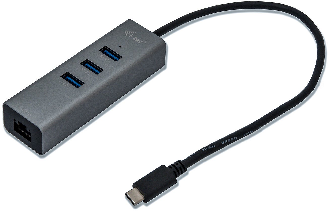 i-tec USB-C Metal 3-portowy HUB USB 3.0 z adapterem Gigabit Ethernet RJ-45 10/100/1000 Mbps +3x port USB 3.0
