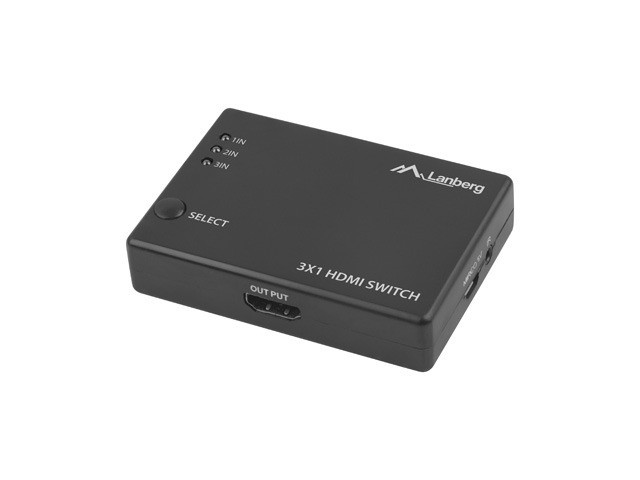 Lanberg switch video 3x HDMI czarny + port micro USB + pilot