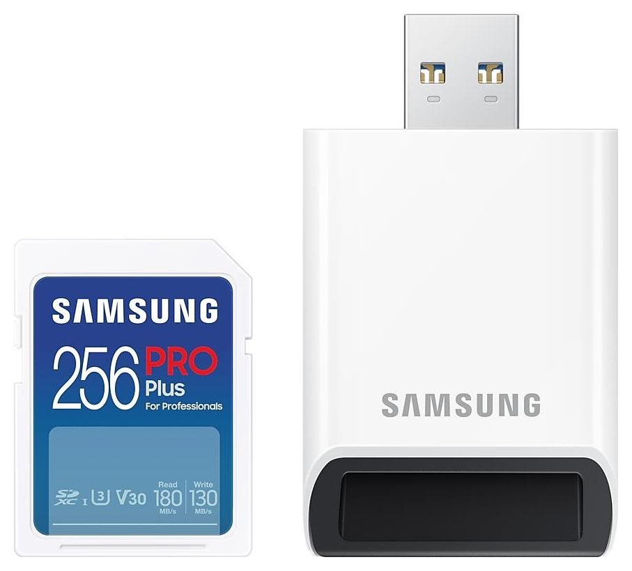 Samsung PRO Plus SDXC 256GB UHS-I U3 [Zapis 130MB/s Odczyt 180MB/s] z czytnikiem v 2023