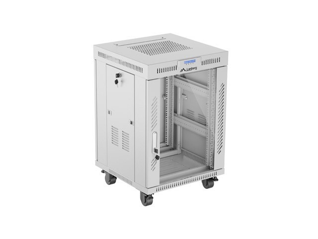 Stojąca Lanberg szafa rack stojąca 19'' 15U 600x600 szara drzwi szklane LCD V2