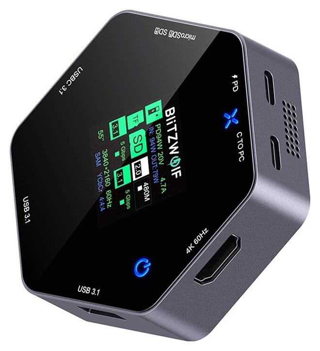 Blitzwolf BW-TH16 8w1 USB 100W LCD Smart Display | USB-C x1 | USB 3.1 x2 | PD 100W | HDMI