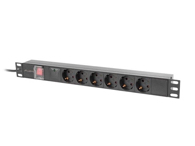 Lanberg listwa zasilająca rack PDU 19'' 1U 16A 6x Schuko 2m czarna