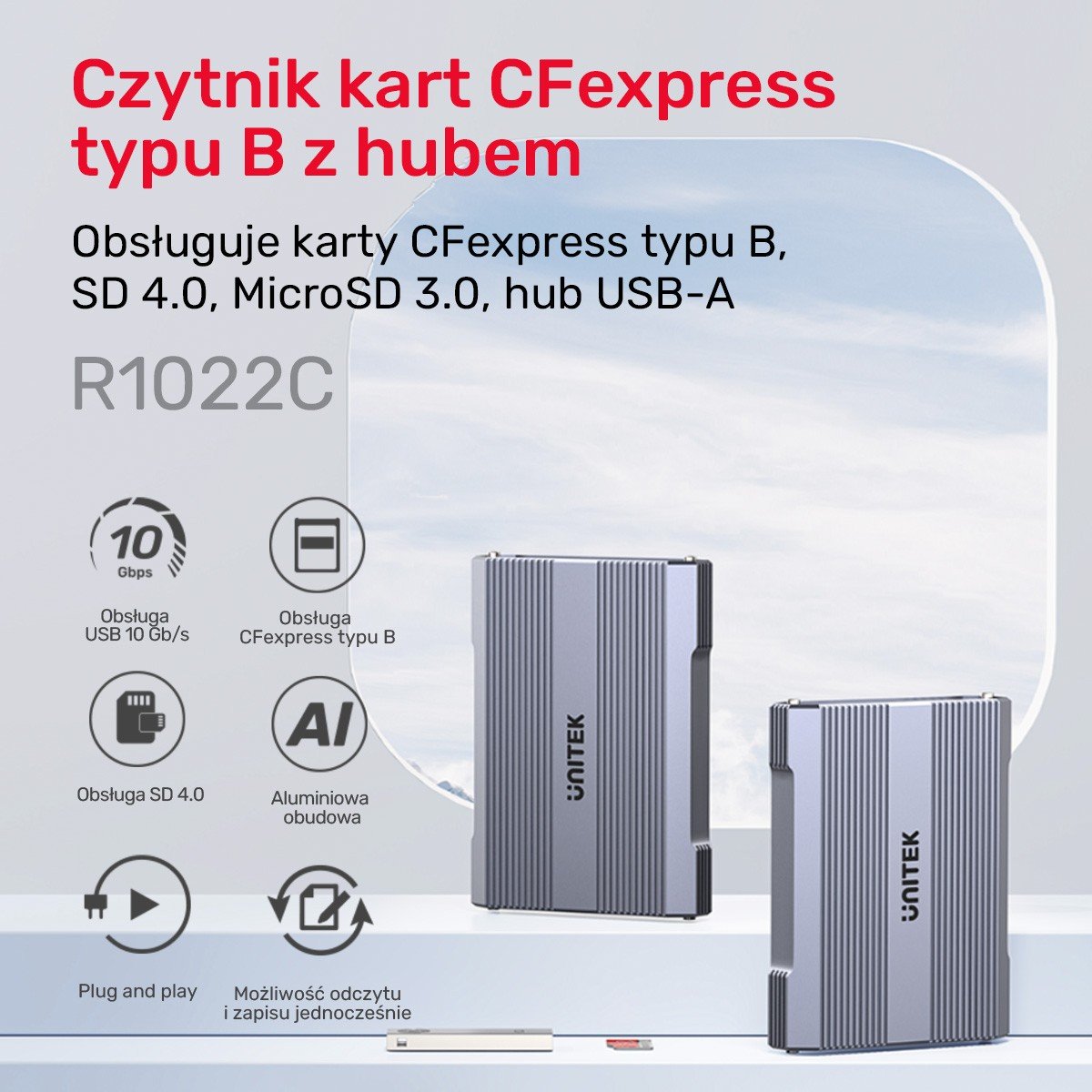 Unitek Czytnik kart pamięci CF Express, SD/microSD, USBA 10 Gbs + HUB