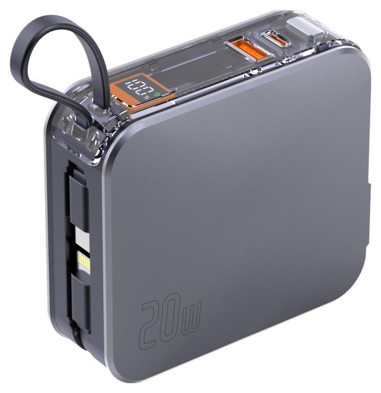 4smarts Lucid 3in1 Hybrid Charger 10000 mAh 20W z wbudowanym kablem USB-C / Lightning srebrny