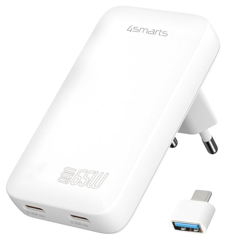 4smarts FlatPlug SlimDual 65W GaN 2xUSB-C biały