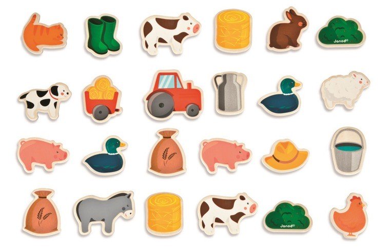Nauka przez zabawę Janod Magnesy drewniane Farma 24 sztuki