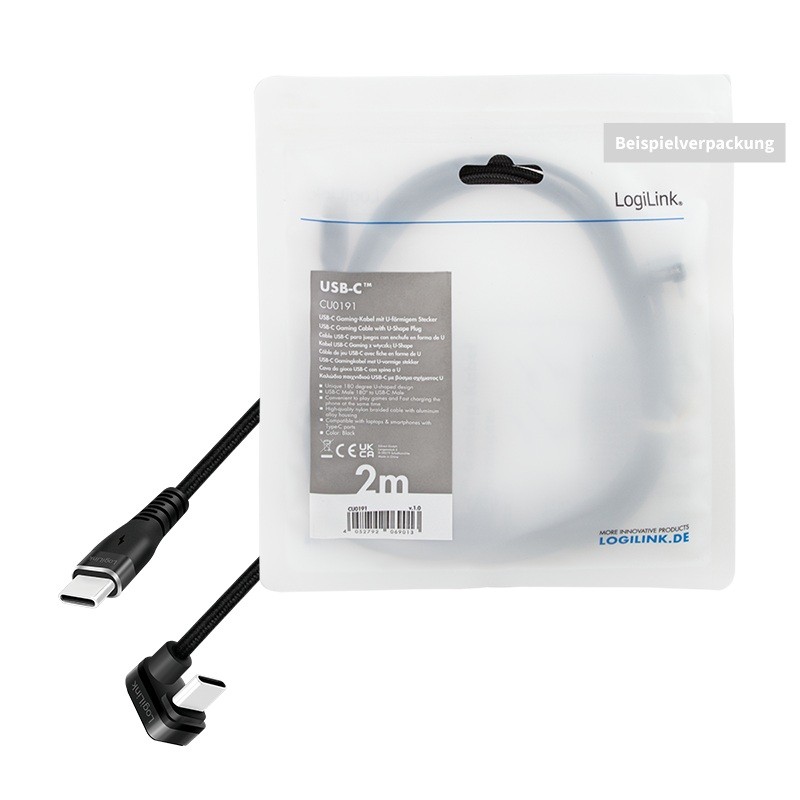 LogiLink USB-C 3.0m w oplocie kątowy czarny