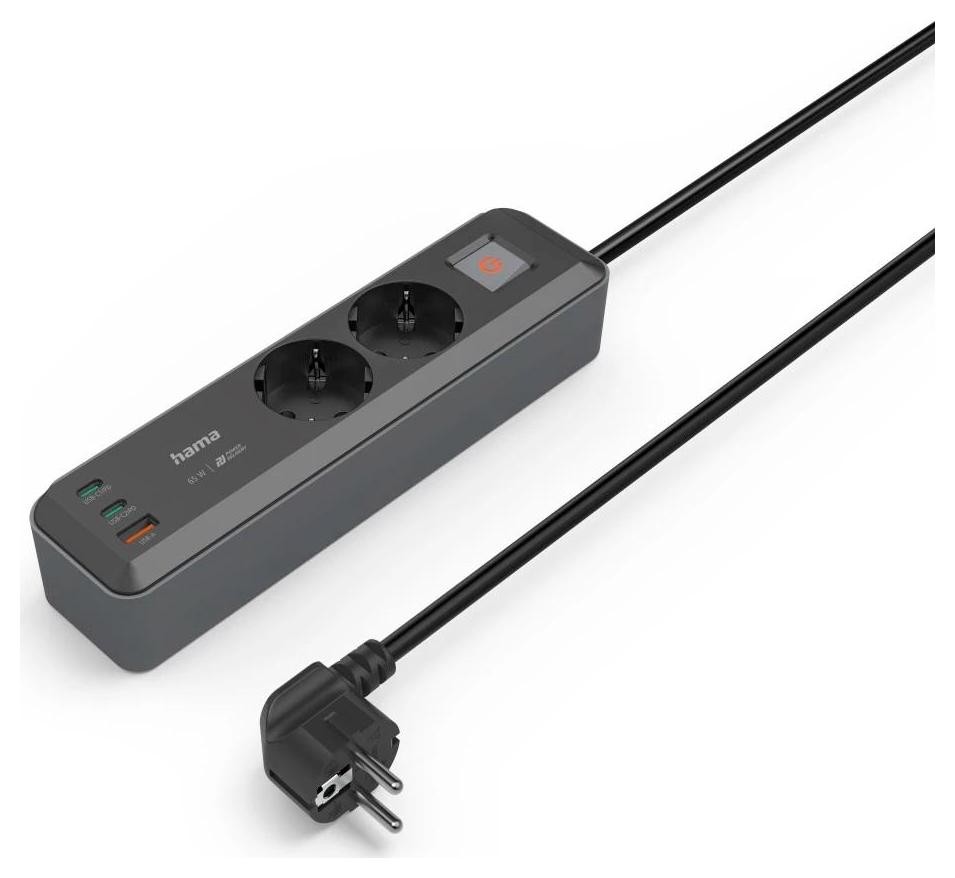 Hama 2 gniazda SCHUKO, 1,4M, 2 USB-C, 1 USB-A, Power Delivery, 65W
