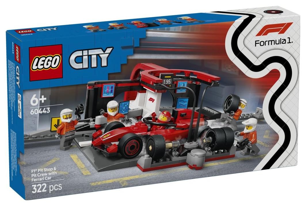 Klocki konstrukcyjne LEGO City 60443 F1 Pit stop i mechanicy z bolidem Ferrari