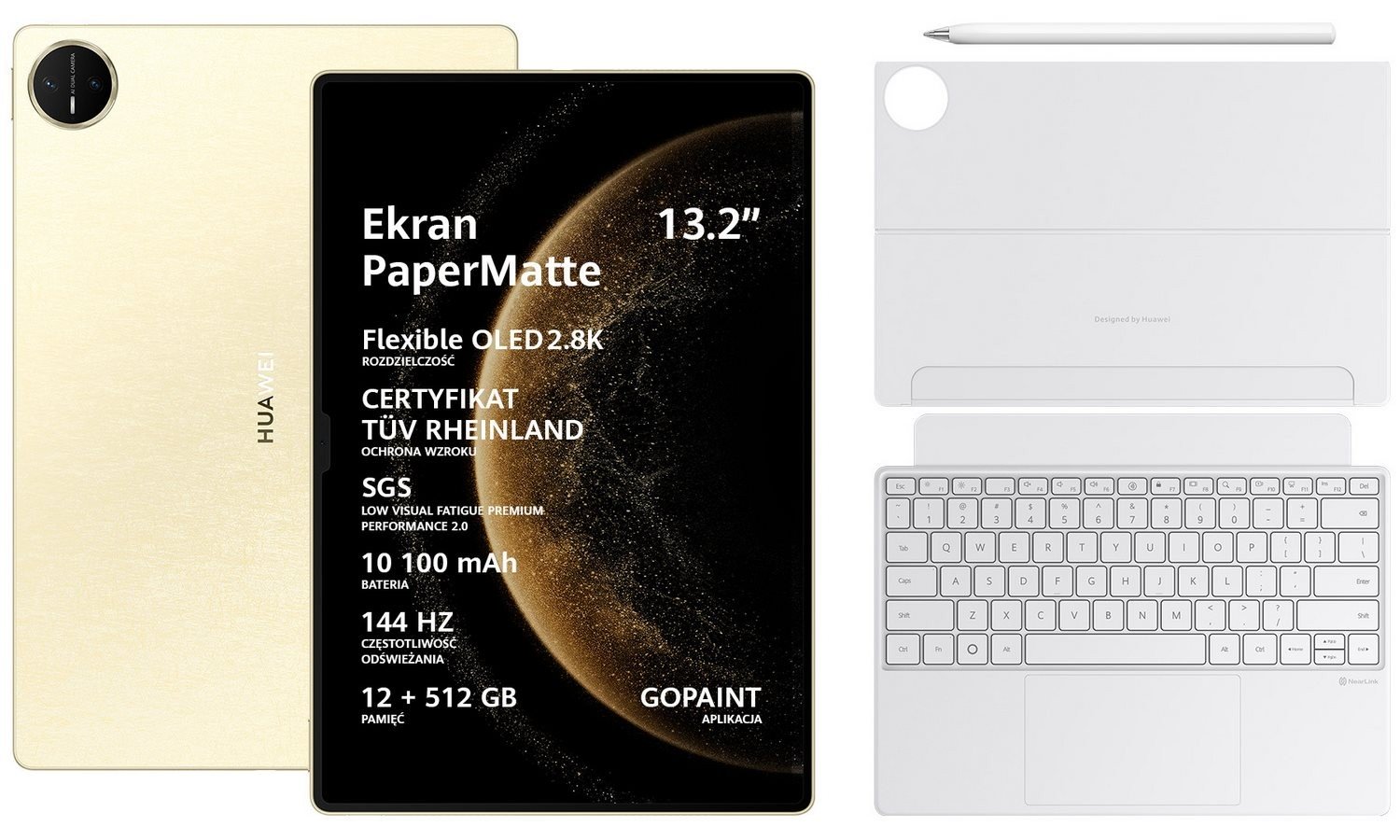 Huawei MatePad Pro 13,2'' 12/512GB PaperMatte złoty + klawiatura + rysik