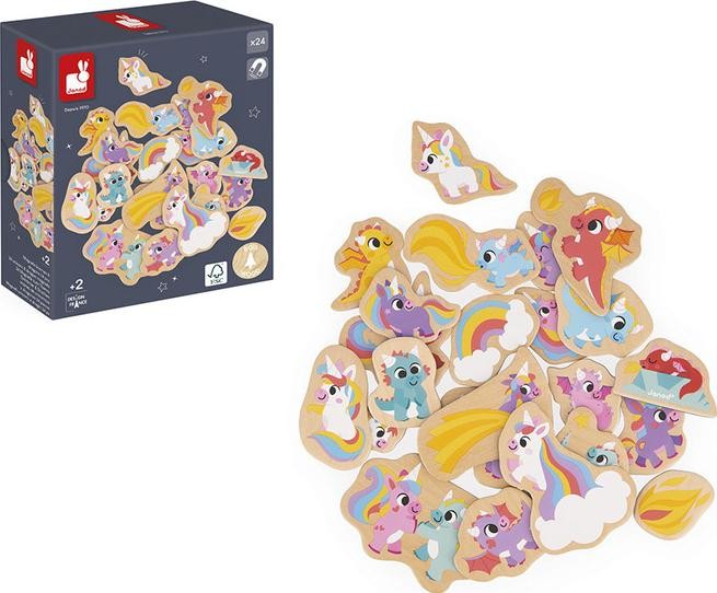 Zabawka edukacyjna,zabawki magnetyczne Janod Jednorożce i smoiki Magnesy 24 szt.