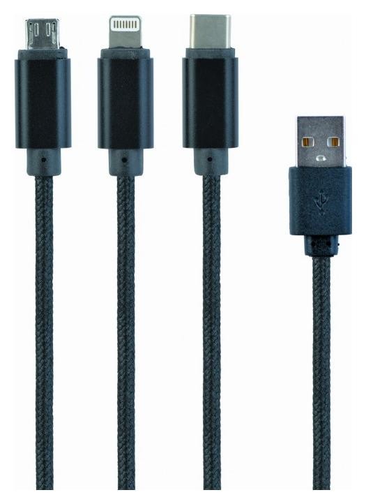 Gembird USB 3w1 do ładowania (Lightning, microUSB, USB-C) 1.0m (czarny)