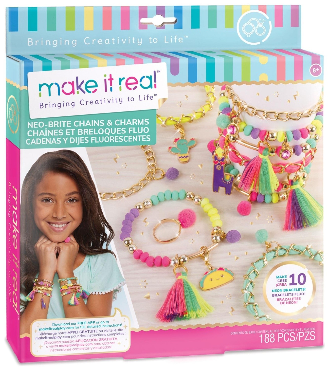 Kreatywna,zestaw artystyczny,zestaw do odgrywania ról Make it Real Neo-Brite Chains & Charms zestaw do tworzenia bransoletek