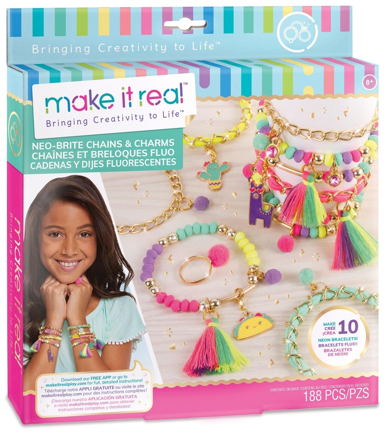 Kreatywna,zestaw artystyczny,zestaw do odgrywania ról Make it Real Neo-Brite Chains & Charms zestaw do tworzenia bransoletek