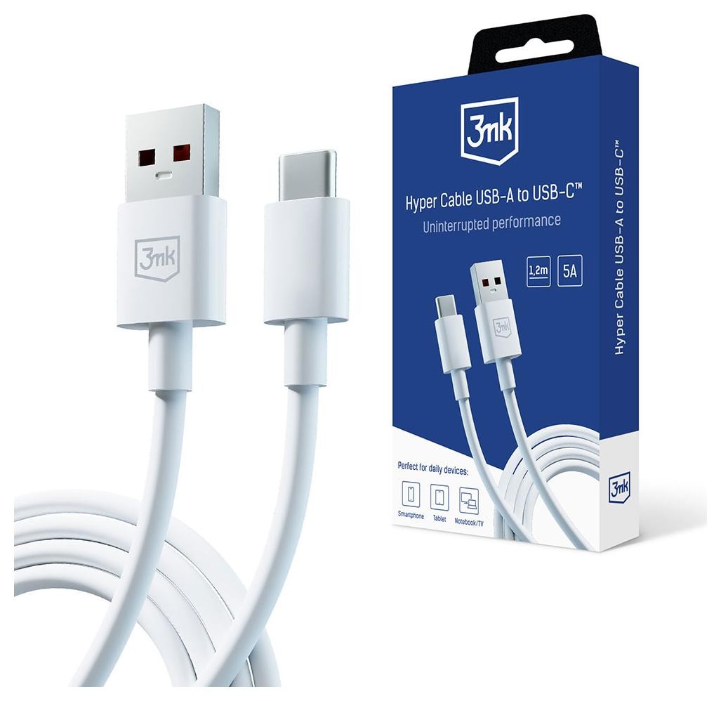 3mk Hyper USB-A - USB-C 1.2m 5A biały