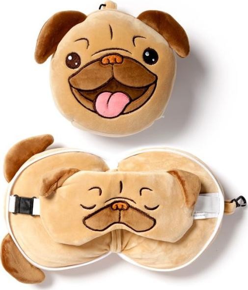 Zestaw Relaxeazzz Mops Pluszowy Zestaw: Poduszka + Opaska Na Oczy