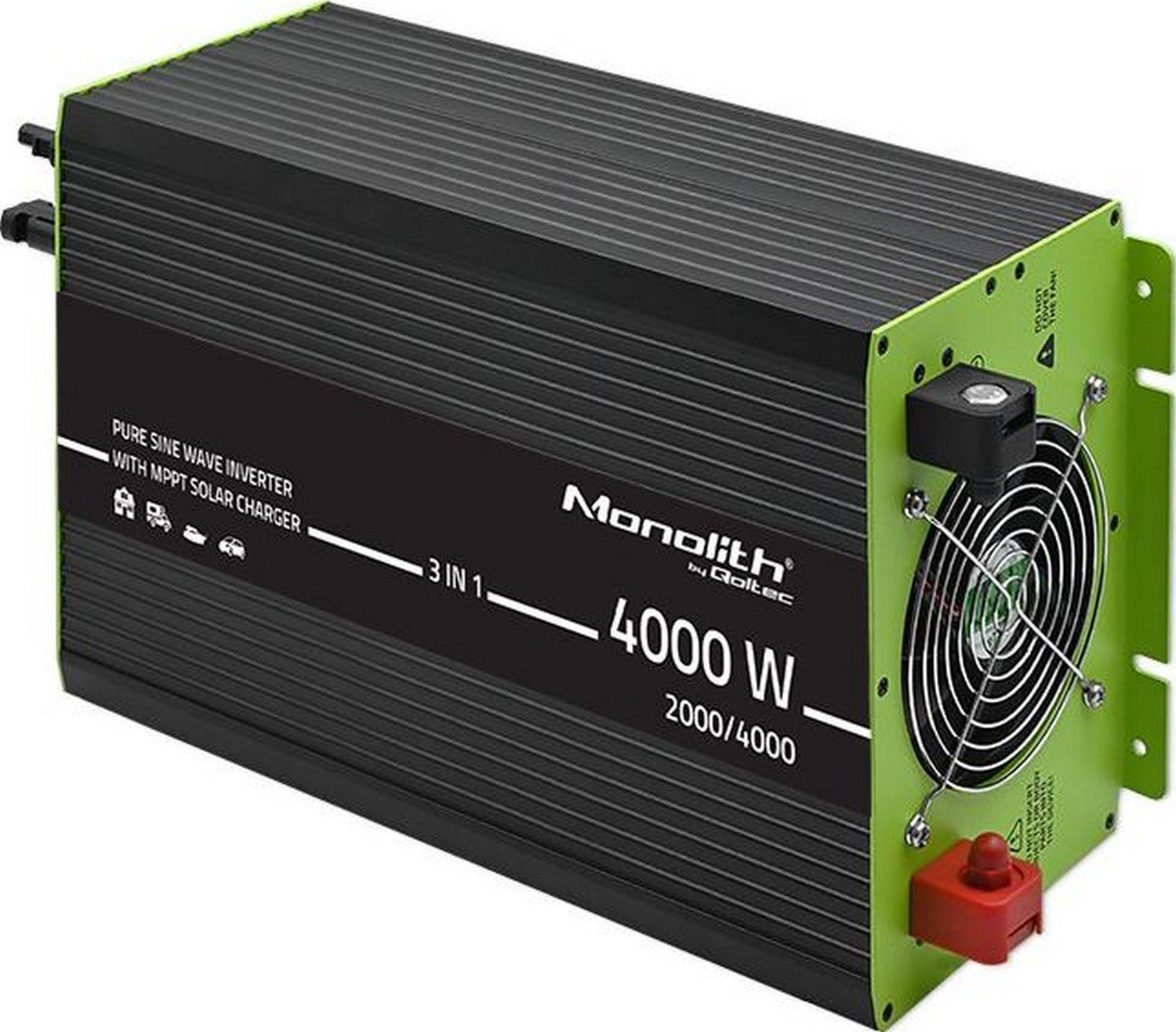 Qoltec Przetwornica solarna Monolith 3w1 z funkcją ładowania AC | MPPT | UPS | ATS | 2000W | 4000W | 12V na 230V | Czysty Sinus