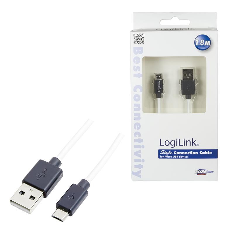 LogiLink micro USB 1.8m biało/czarny