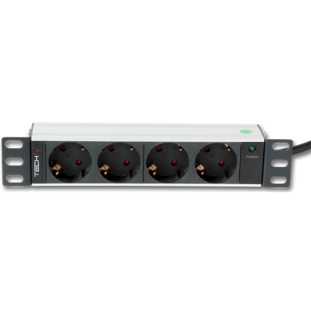 Techly 100464 Listwa zasilająca PDU Rack 10'' 1U, 4x Schuko, 250V/16A, kabel 1,8m