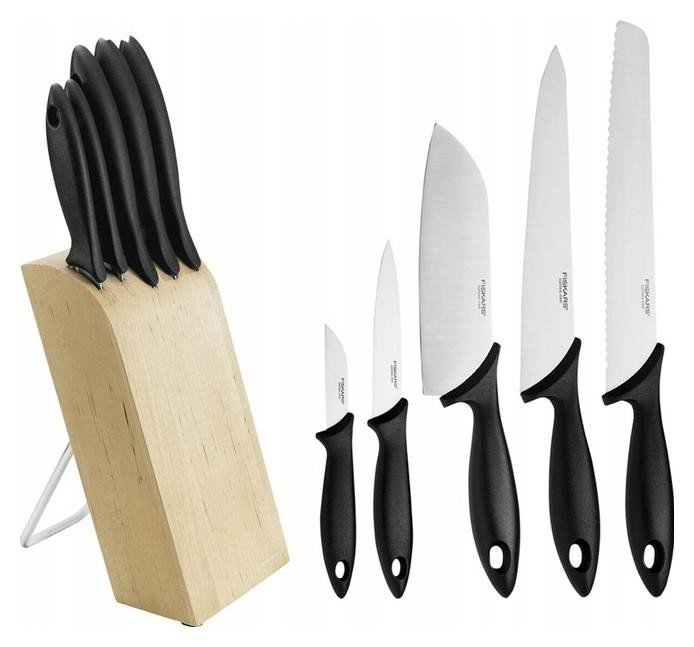 Fiskars Essential 1023782 5 noży + Blok brązowy