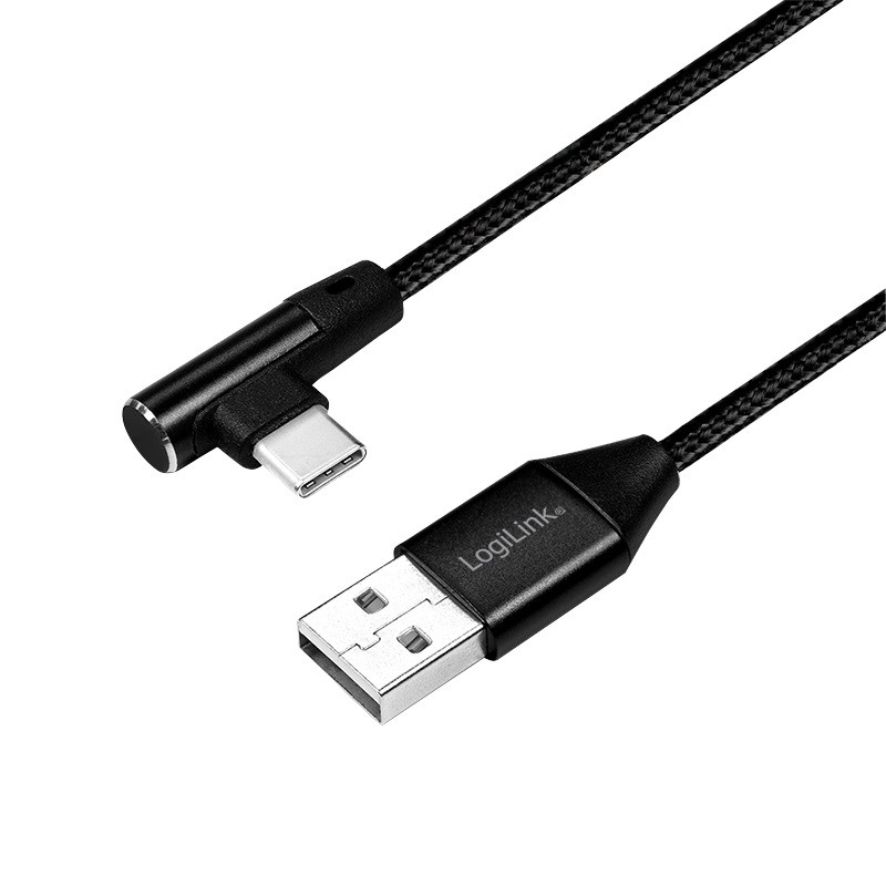LogiLink USB-A - USB-C 1.0m kątowy w oplocie czarny