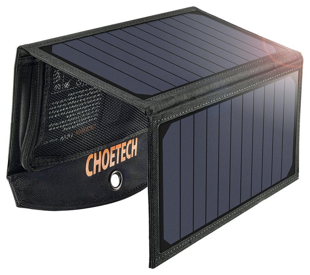 Choetech ładowarka solarna USB składana ładowarka słoneczna 19W 2x USB czarna (SC001)