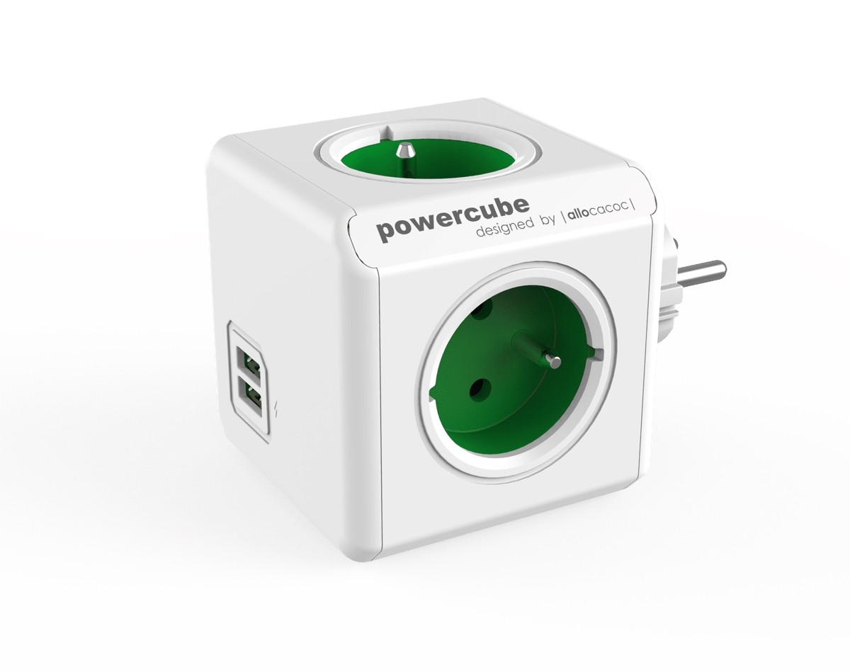 PowerCube Original 4 gniazda 2x USB zielony