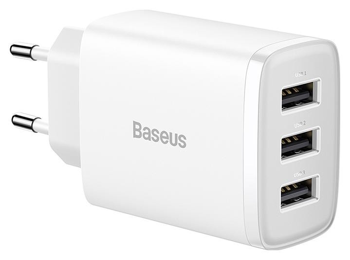 Baseus Compact Quick Charger, 3x USB, 17W (biała)