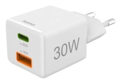 Hama ładowarka mini 30W PD/QC 1x USB-C, 1x USB-A biała