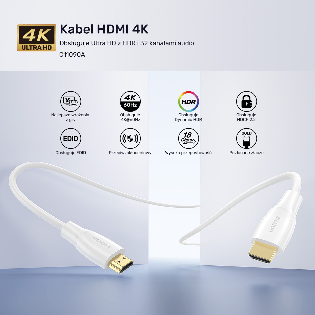 Unitek Kabel HDMI 2.0 4K biały 1,8m