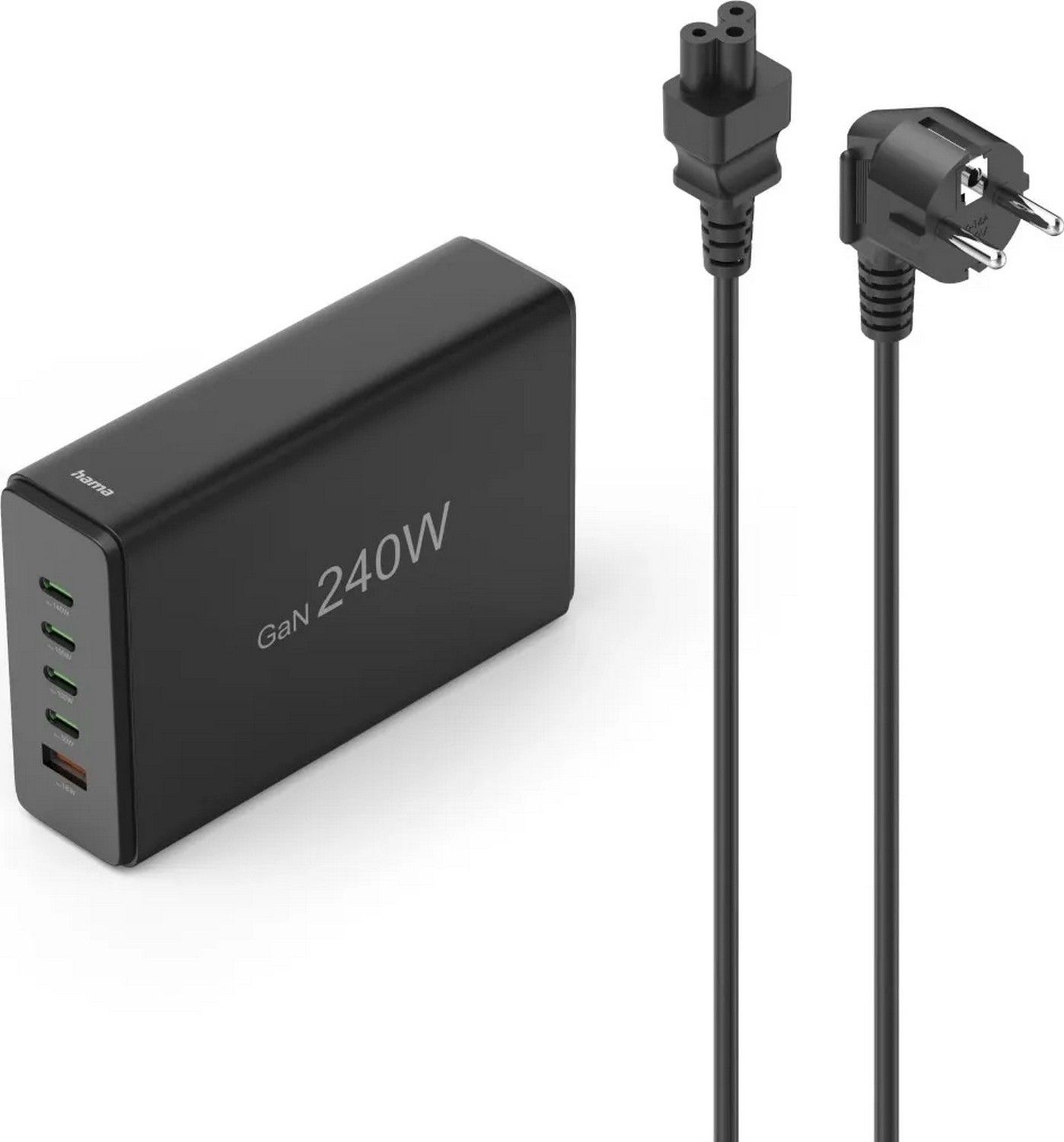Hama stacja ładująca o mocy 240w,4x usb-c, 1x usb-a, czarna