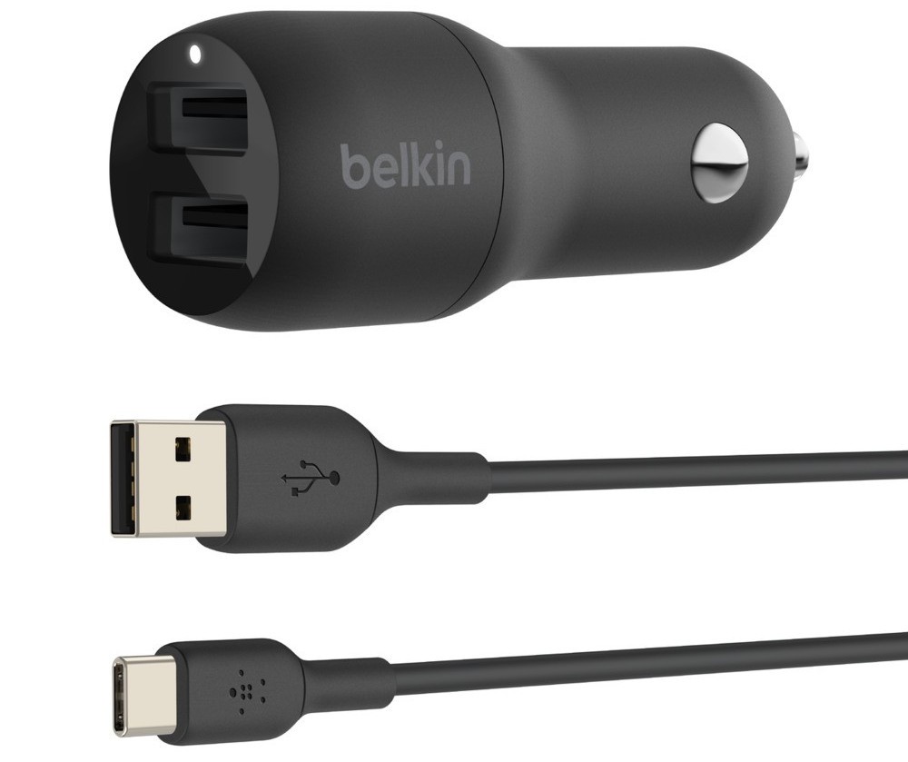 Belkin CCE001bt1MBK samochodowa 2x USB-A 24W + 1m USB-A na USB-C czarna