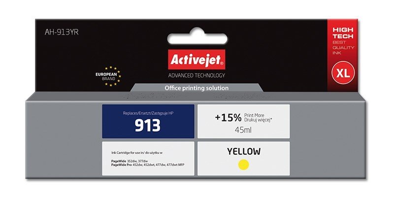 Zamiennik 2 Activejet AH-913YR (zamiennik HP 913 F6T79AE; Premium; 45 ml; żółty)